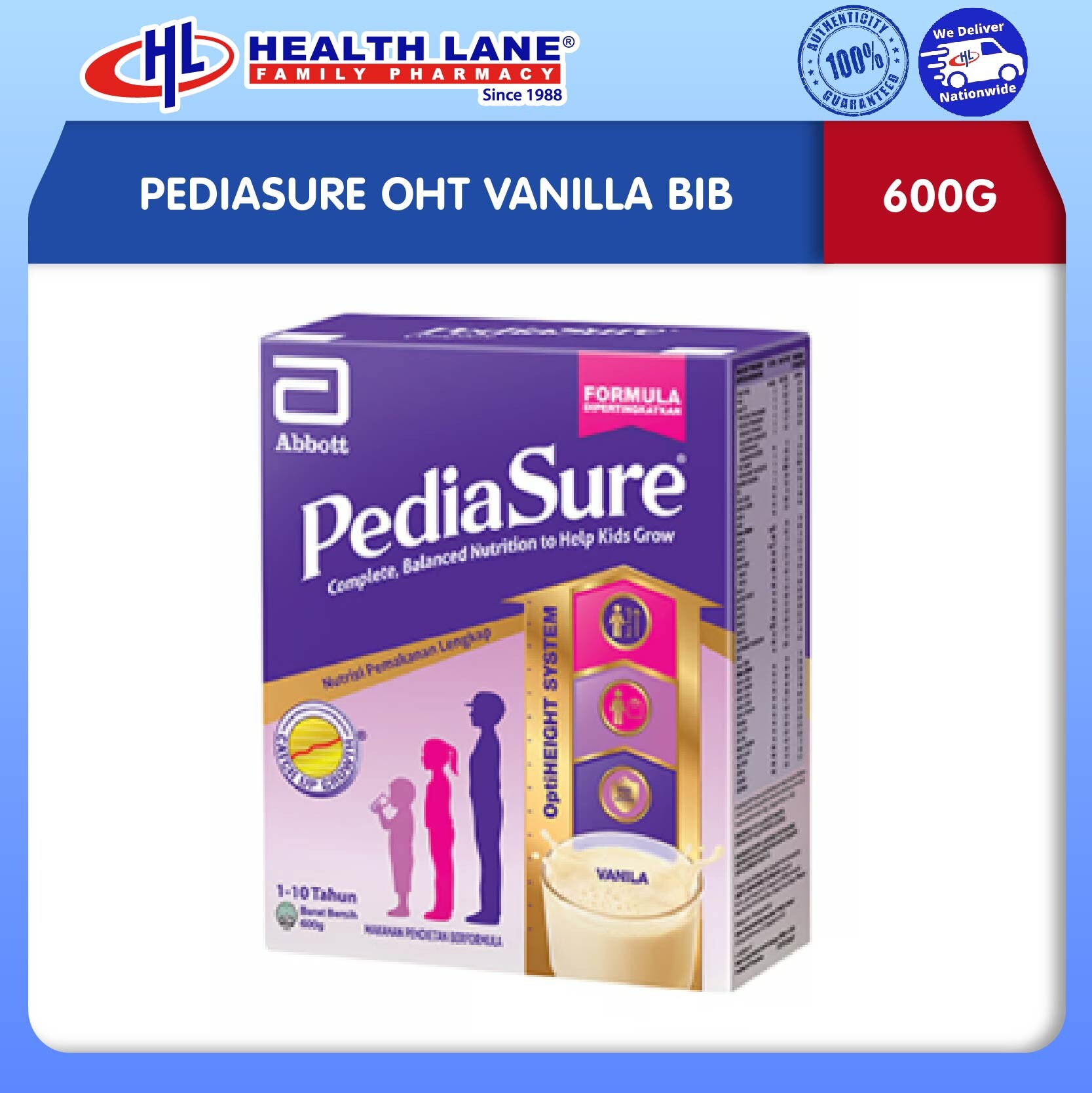 PEDIASURE OHT VANILA (600G) BIB